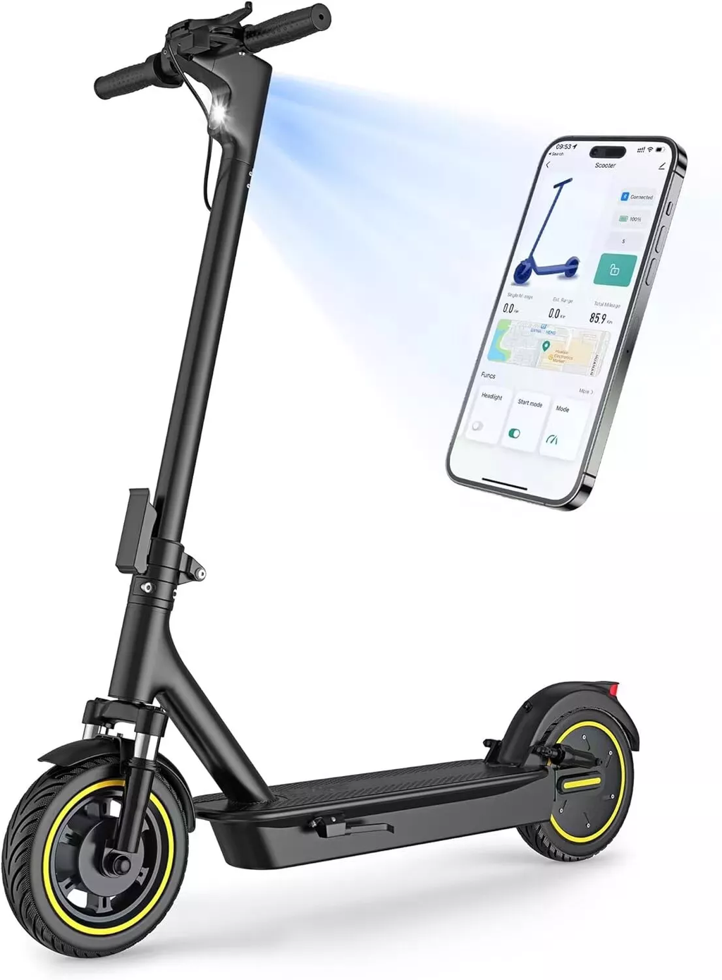 Folded 20 mph e-scooter for easy storage