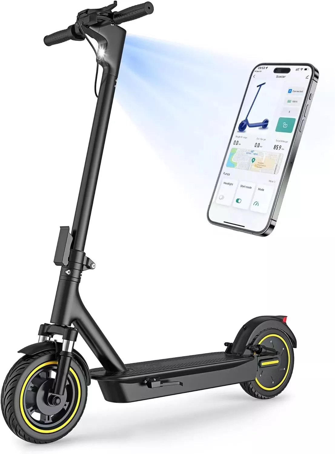 Folded 20 mph e-scooter for easy storage