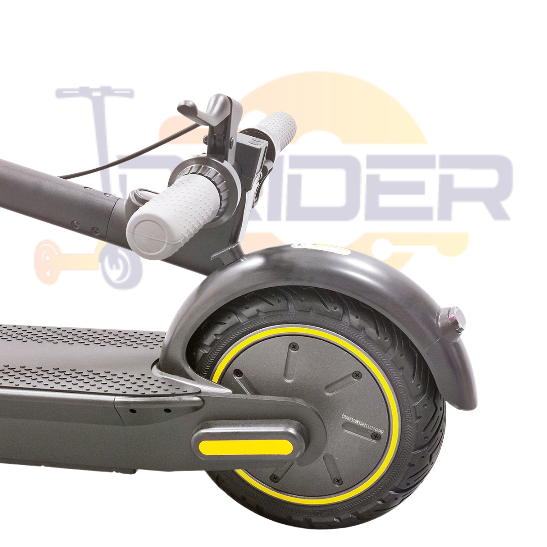 Rider wearing a helmet on a 20 mph e-scooter